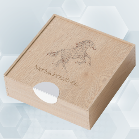 Wooden box marked using EOX laser coder