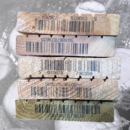 Barcodes printed on the end grain of timber