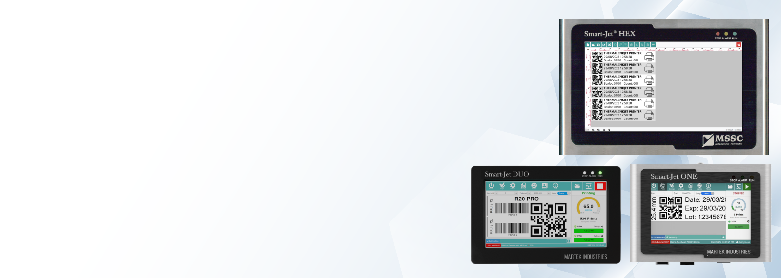 Smart-Jet ONE, DUO and HEX TIJ inkjet printers